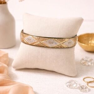Vintage Gold & Silver Tone Etched Bangle Bracelet | Classic Statement Cuff